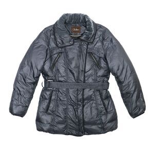 Cole Haan Puffer Jacket Womens M Down Feathers Black Asymmetrical Coat EUC